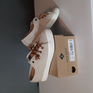 Sperry Women's Seacoast Linen Natural Shoes...size 6....color Khaki/Natural
